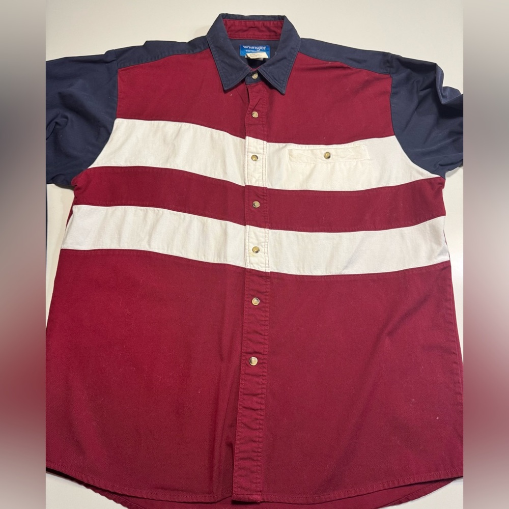 Wrangler Men’s American Flag Brushpopper Shirt Size Large Pearl Snap Cotton - Picture 3 of 9